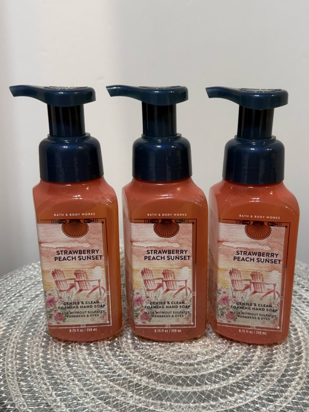 BBW Strawberry Peach Sunset Foaming Hand Soap Set of 3 NWT